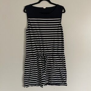 J.Crew Womens‎ Navy Blue White Striped Sleeveless Drawstring Waist Dress Size M